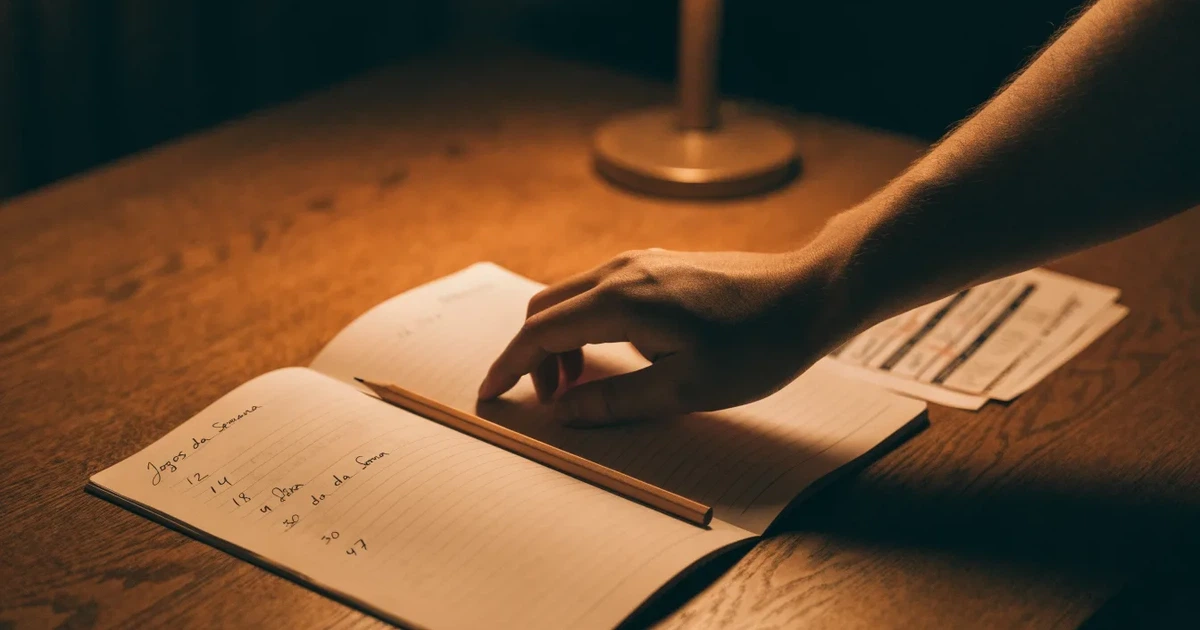 Um caderno aberto com cotas escritas à mão, uma calculadora e um lápis sobre uma mesa de madeira