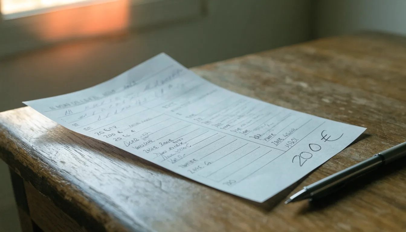 Uma bola de futebol pousada sobre um talão de apostas em branco numa mesa de madeira, à luz do dia