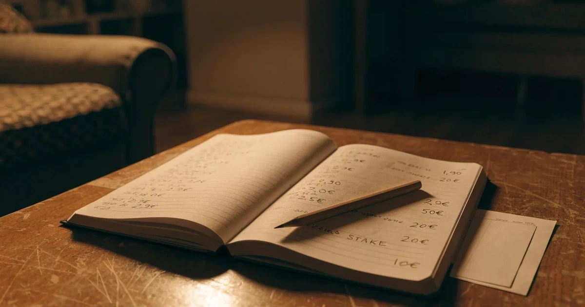 Um caderno aberto com cotas escritas à mão, uma calculadora e um lápis sobre uma mesa de madeira